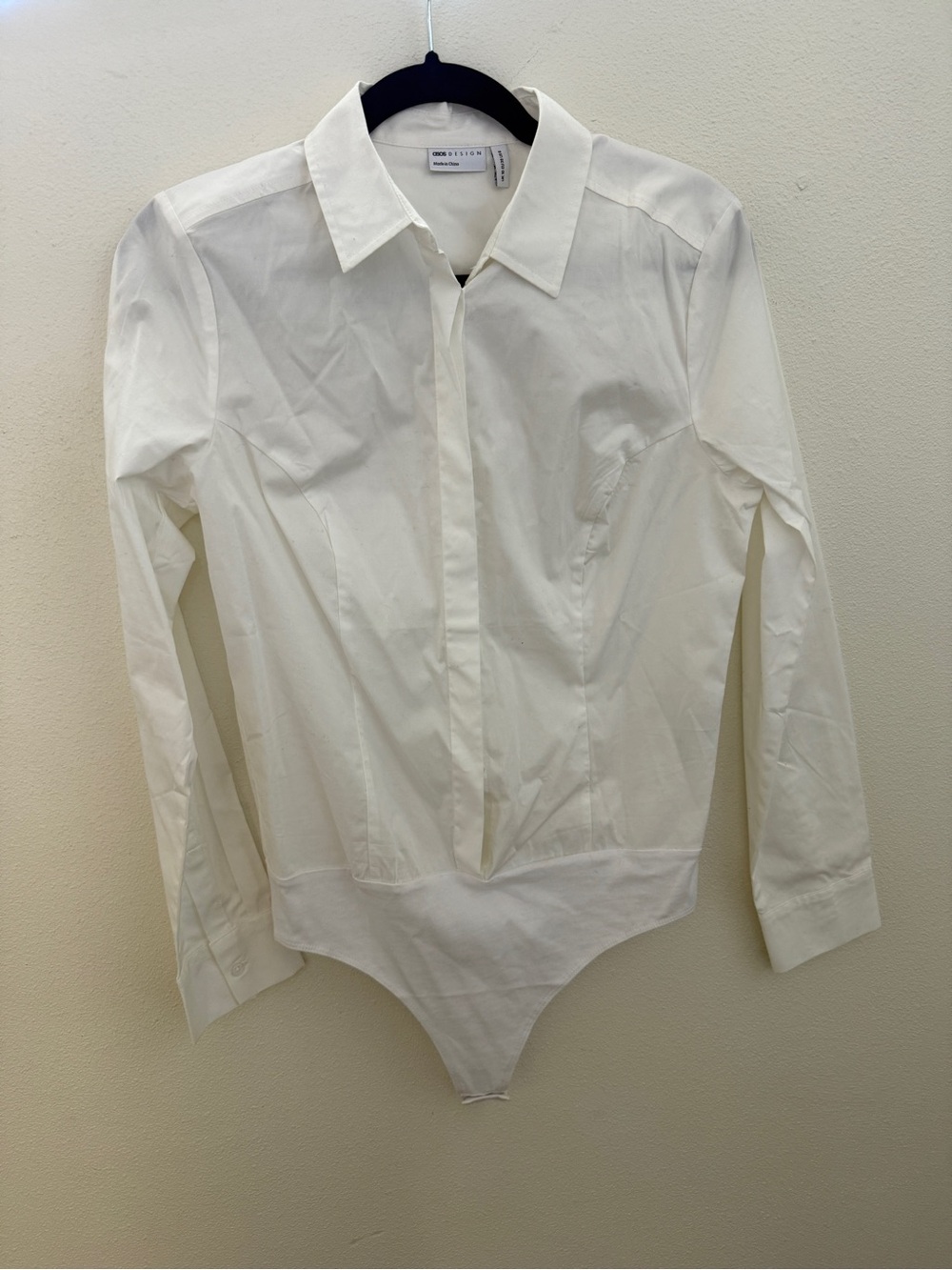 ASOS White Long-Sleeve Button-Down Bodysuit Shirt